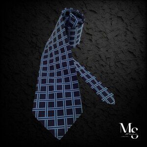 JOHN COMFORT Blue PLaid Silk Tie Hand Made In England W: 3.9" EX COND